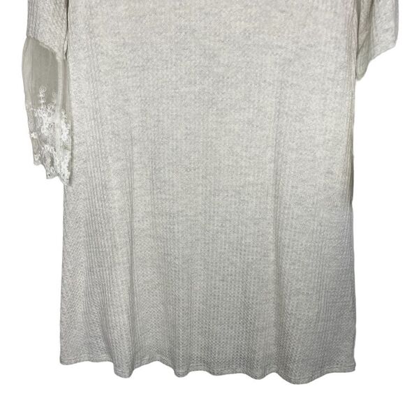 Francesca’s Collections Alya Cream Boho Lace Sleeve Waffle Knit Shift Dress - Picture 4 of 8